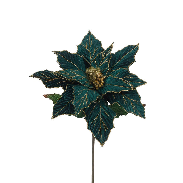 24 in Velvet Glitter Poinsettia w/Glitter Center - Hunter/Gold