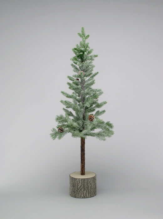 Flocked Pine Tree On Log Base