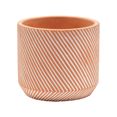 4.75" Orange Pot with Angled White Lines