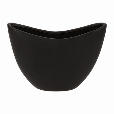 7.75" Oval Matte Black Stoneware Planter