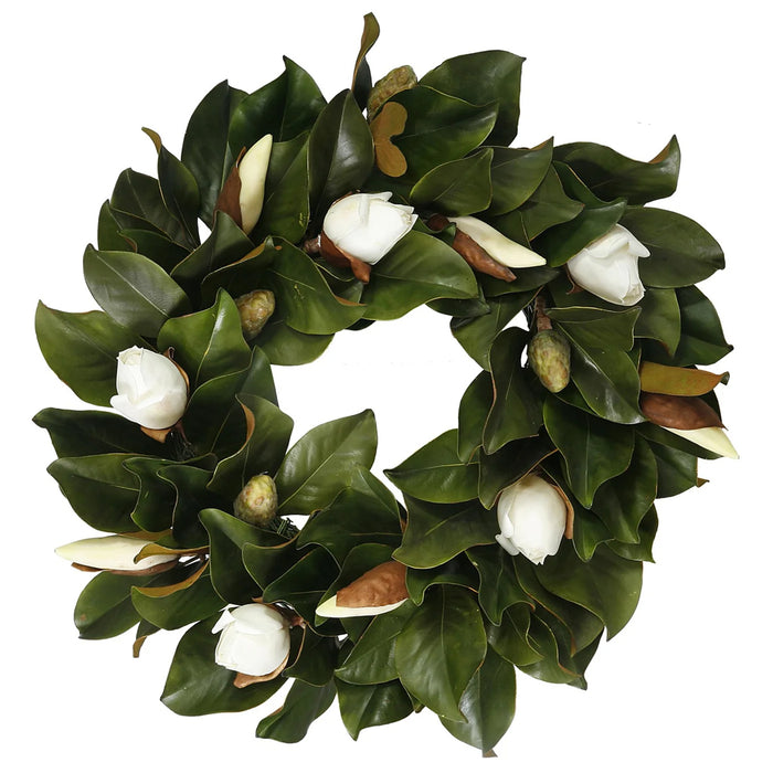 24" Magnolia Bud Wreath - White