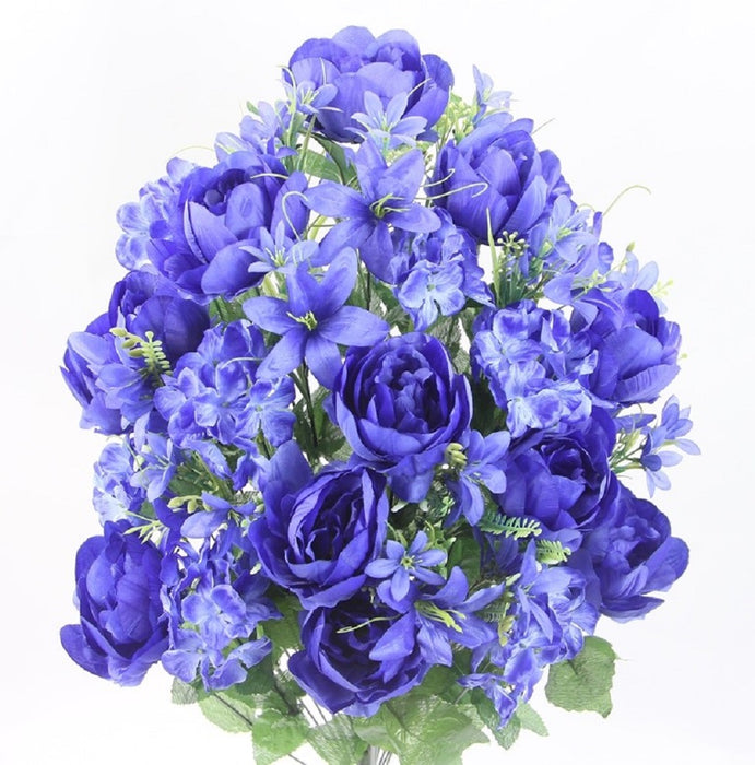 28" Peony/Hydrangea Mixed Bush - Blue