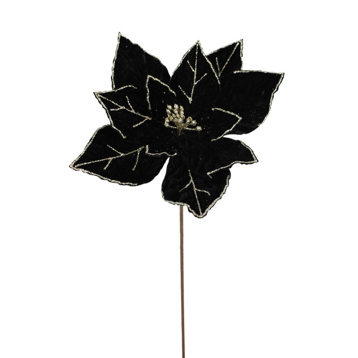 22 in Velvet Poinsettia Stem - Black