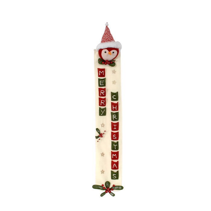 45 in Fabric 'Merry Christmas' Sign w/Owl Head & Advent Pockets - White/Red/Green