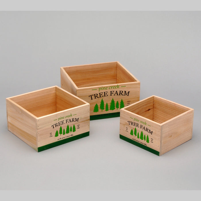 Square Wooden Planter w/"Pine Creek Tree Farm" - Large