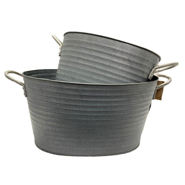 Metal Oval Ribbed Planter