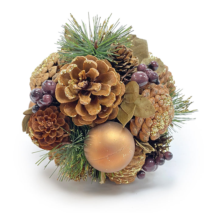 6" Glitter Pine Cone/Mixed Dried Material Ball - Brown/Gold