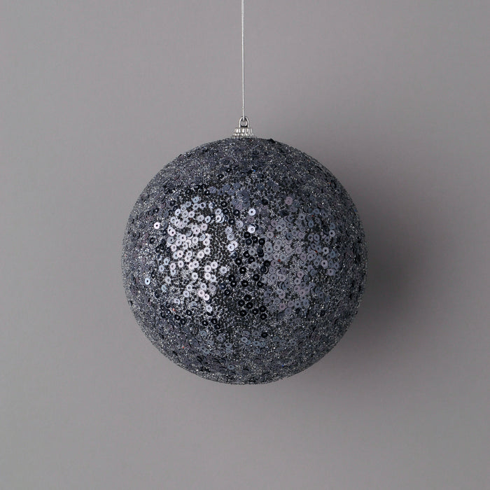 Glitter/Sequin Ball Ornament w/Cord Hanger - Pewter