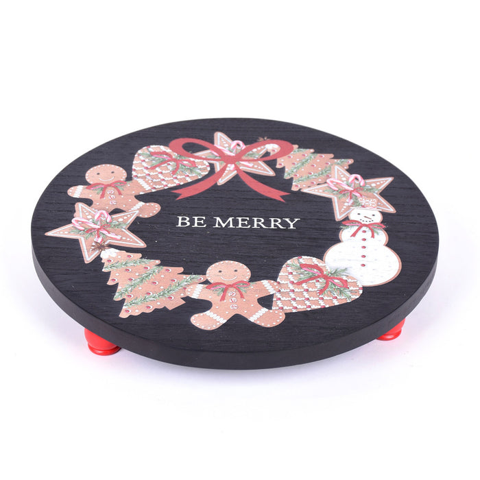 "Be Merry" Round Decor - Black/Natural