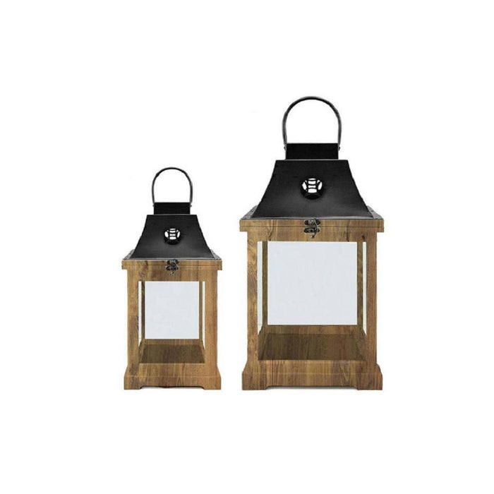 Lantern, Plain Black/Brown, Set of Two