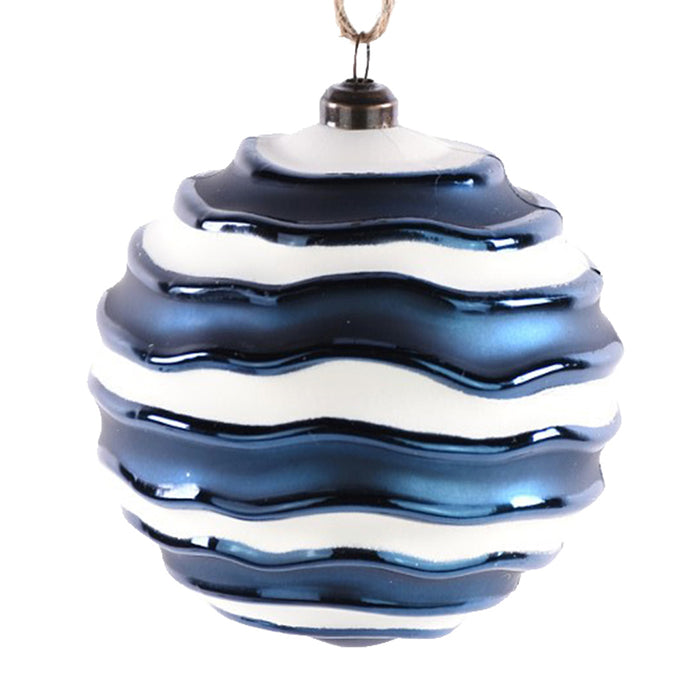 4" Waffle Ball Ornament - Blue/White