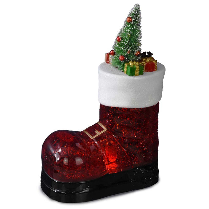 10.5" Acrylic Lighted Santa Boot - Red