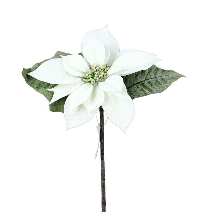 15 in Deluxe Poinsettia Pick - White/Green