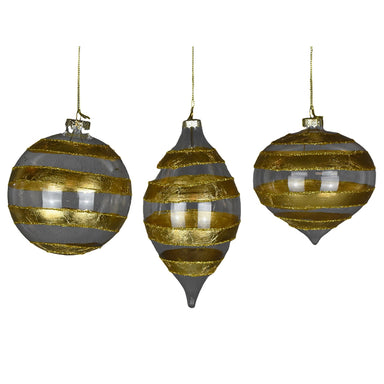 Glass Stripe Ornament - Gold/Ivory