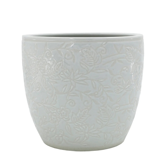 8" Floral Cache Pot - White