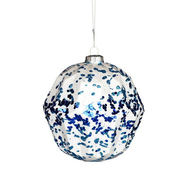 5" Speckle Ball Ornament - White/Blue