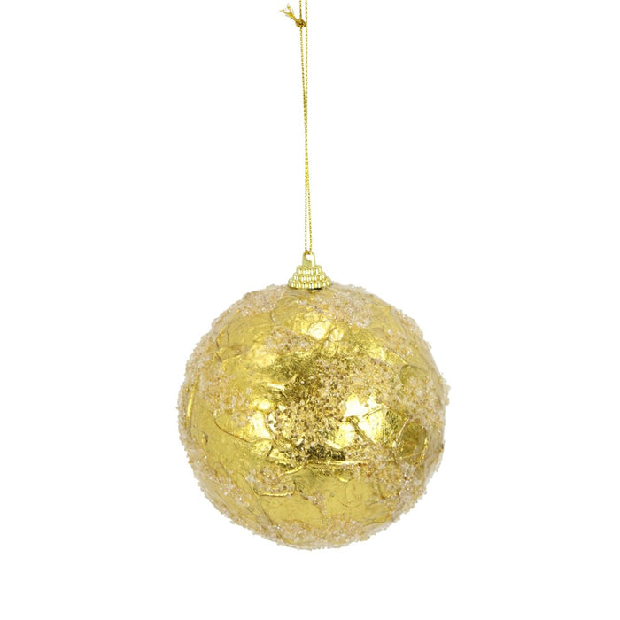 4 in Frost Crinkle Foil Ball Ornament - Gold