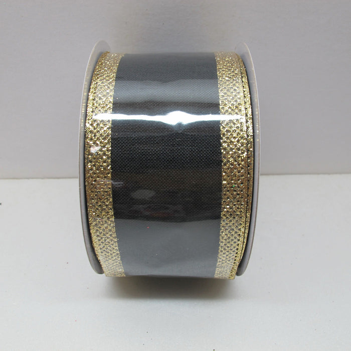 2.5 in Glitter Stripe Ribbon - Black/Gold