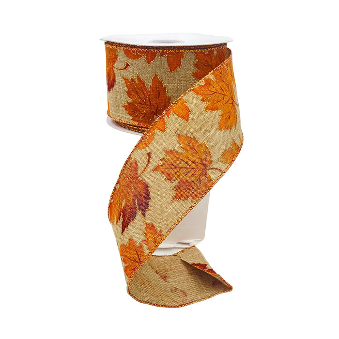 2 1/2" Linen Maple Leaves Ribbon