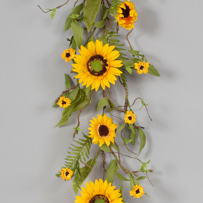 5'L Polyester Sunflower/Fern Garland - Yellow