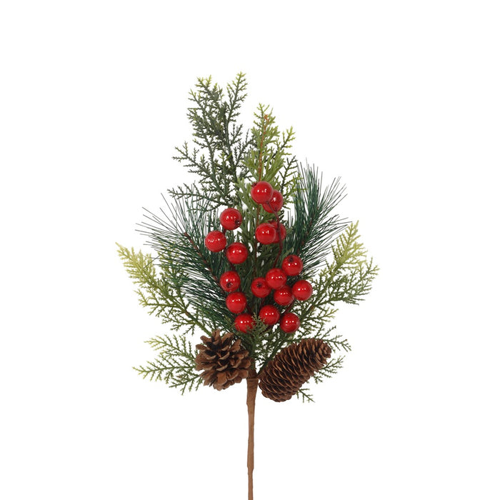 16 in Mixed Pine/Styro Berry Pick - Red/Green