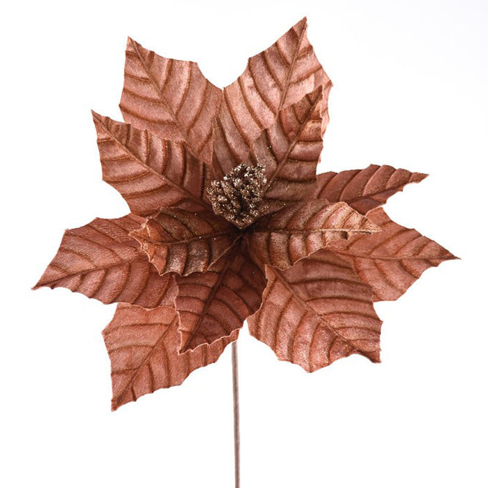 22" Pressed Poinsettia Stem - Rust