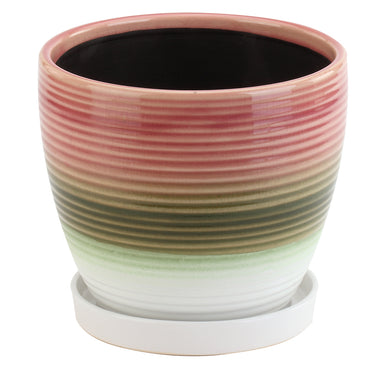 6" 3-Color Ribbed Pot with Saucer