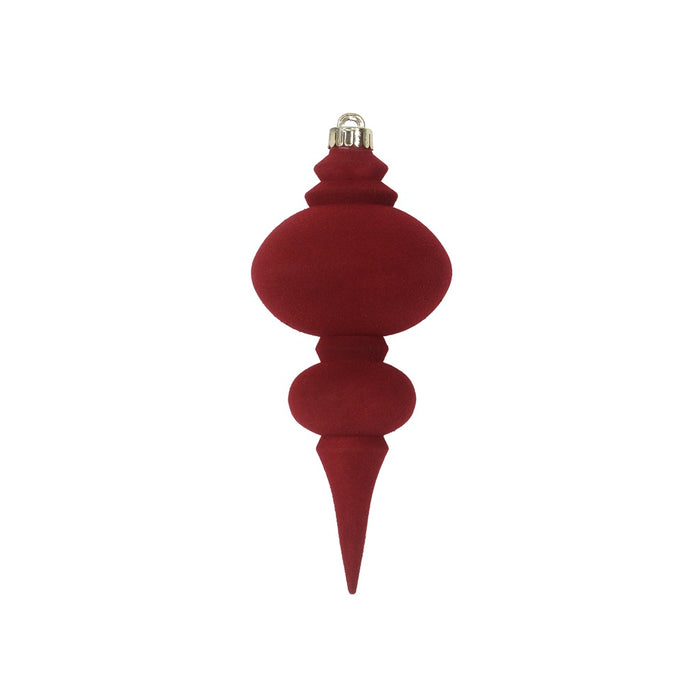 9 3/4 in Plastic Flocked Finial Ornament - Burgundy