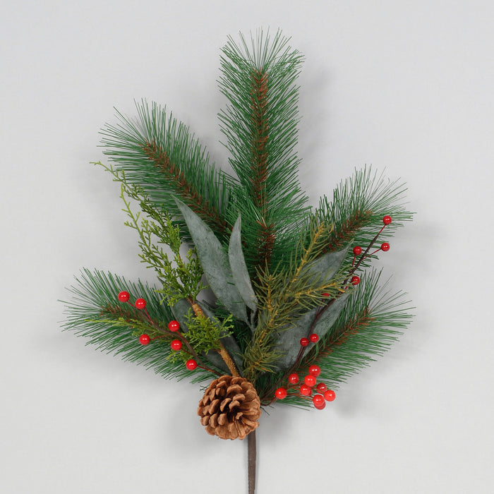 20" Long Needle Pine/Berries Spray - Red