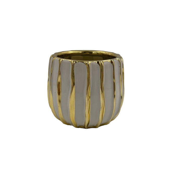 4.75" Ribbed Pot - White/Gold