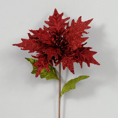 23" Glittered Velvet Single Poinsettia - Red