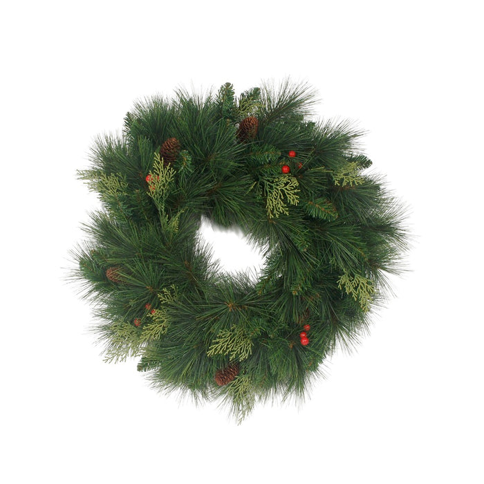 24 in Hardneedle Mixed Festive Pine Double Wreath - Green