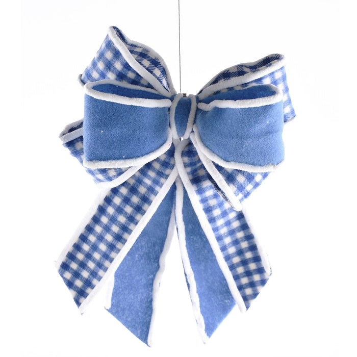 15" Checked Bow w/Clip - Blue/White