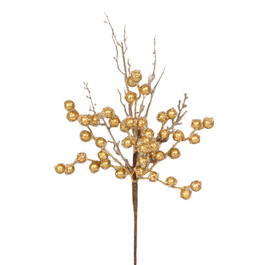 19" Beaded Glittered/Metallic Berry Twig Spray - Gold