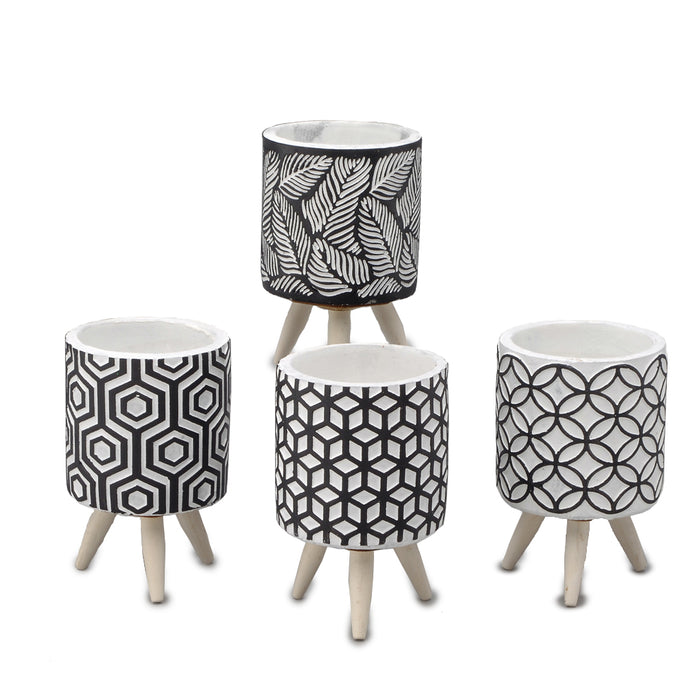 Geometric Concrete Pot w/3 Wood Legs