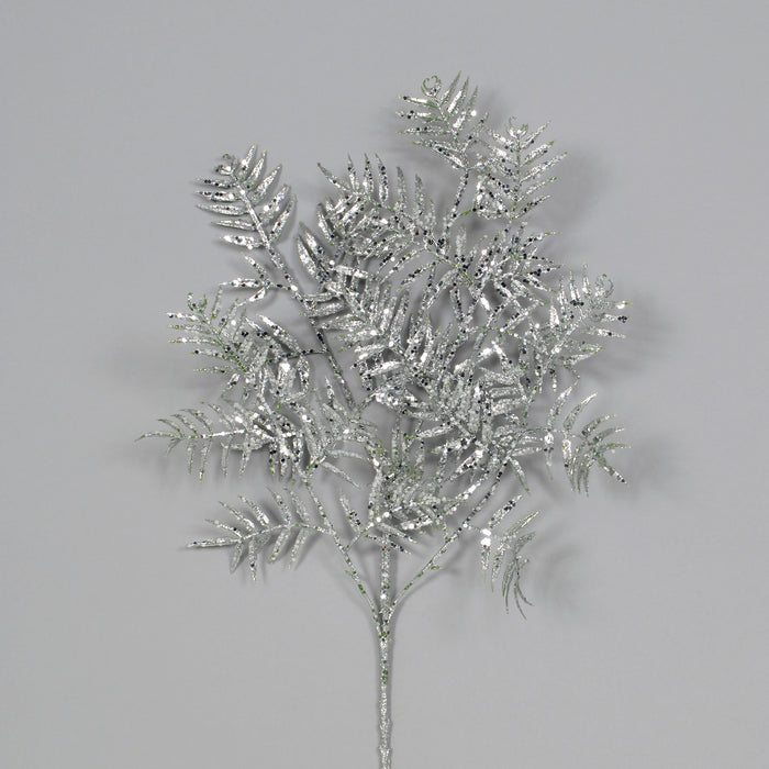 30" Glitter Fern Spray - Silver