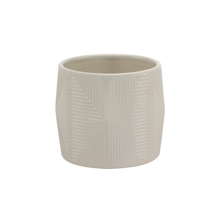 4 3/8 in Ceramic Pot w/3D Line Texture - White