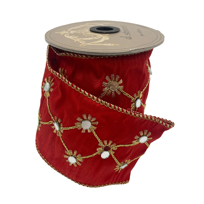 4" Dupion Diamond Mirror Embroidery Ribbon - Red