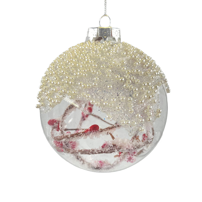 Glass Snow Berry Ball Ornament - Natural/Clear