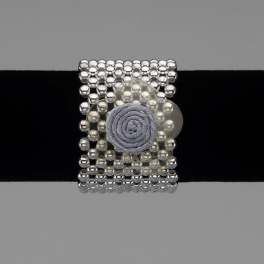 Pearl Bracelet w/Disk & Disk Clip - Silver