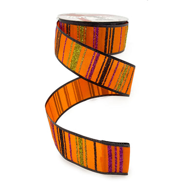 1 1/2" Glitter Stripe Pattern Sheer Ribbon