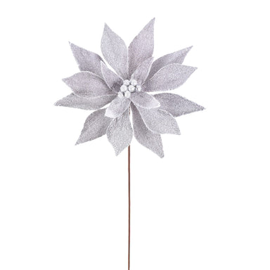 22" Flocked Poinsettia Stem - Grey