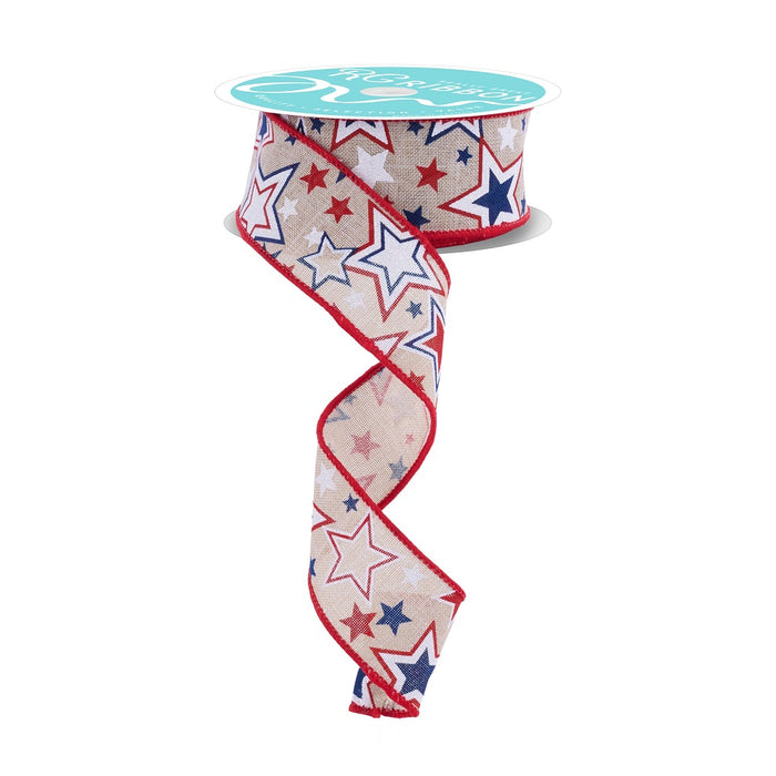 1.5 in Printed Stars w/Glitter Ribbon - Red/White/Blue