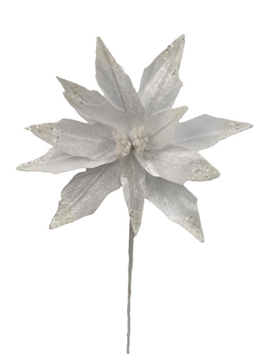 22" Glitter Poinsettia Stem - White