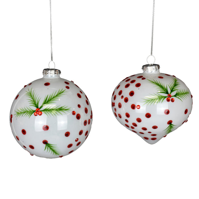 4" Glass Pine Dots Ball Ornament - Red/Green/Clear