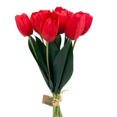 15" Tulip Bunch Tied w/Raffia - Red