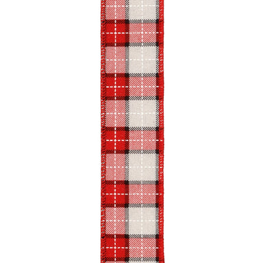 Brush Fabric Plaid Ribbon - Red/Ivory