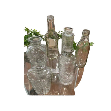Clear Glass Embossed Small Budvases - Set of 6
