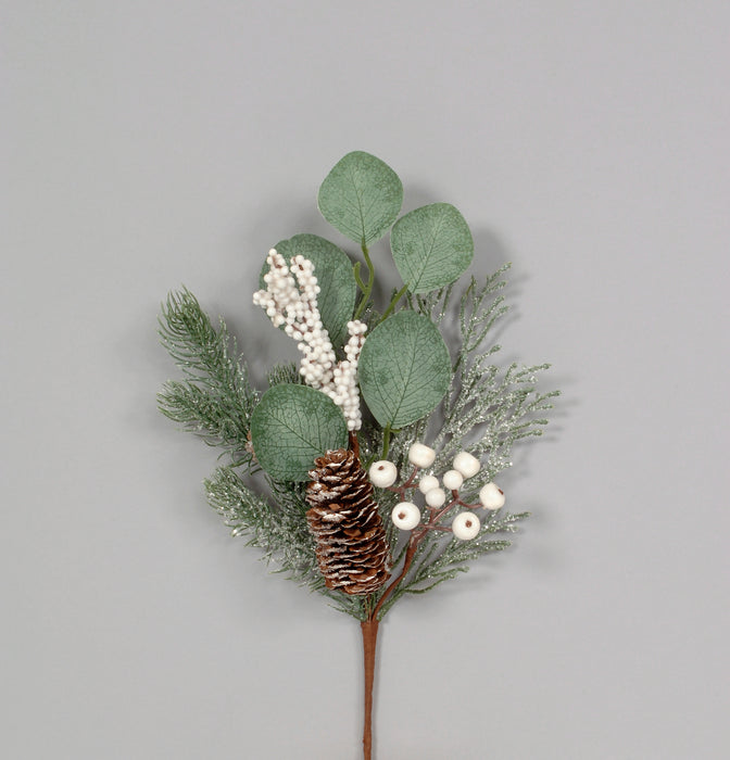Frosted Snow Pine/Berries/Cone/Eucalyptus Pick