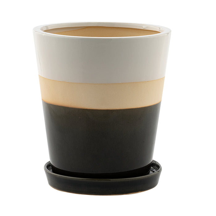 Medium Grey/Tan Planter with Saucer